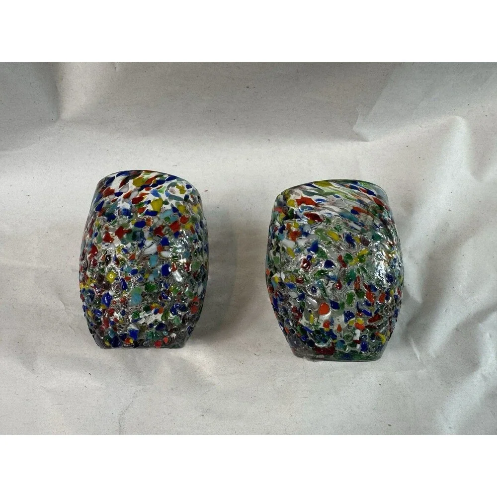 Set Of 2 Mexican Confetti Rocks Style Shot Glasses 3 Inches Colorful Handmade
